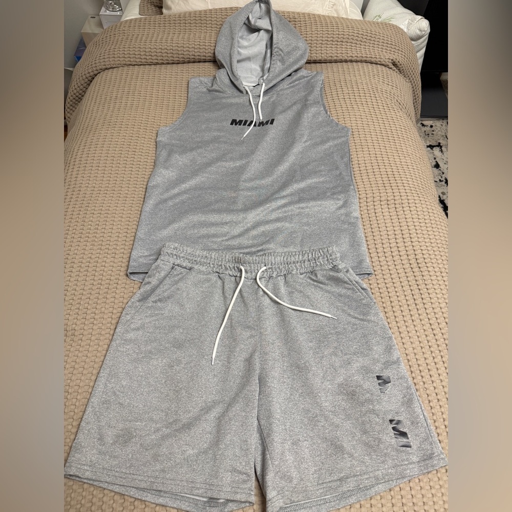 SHEIN Gray Athletic Shorts and Sleeveless Hoodie Set